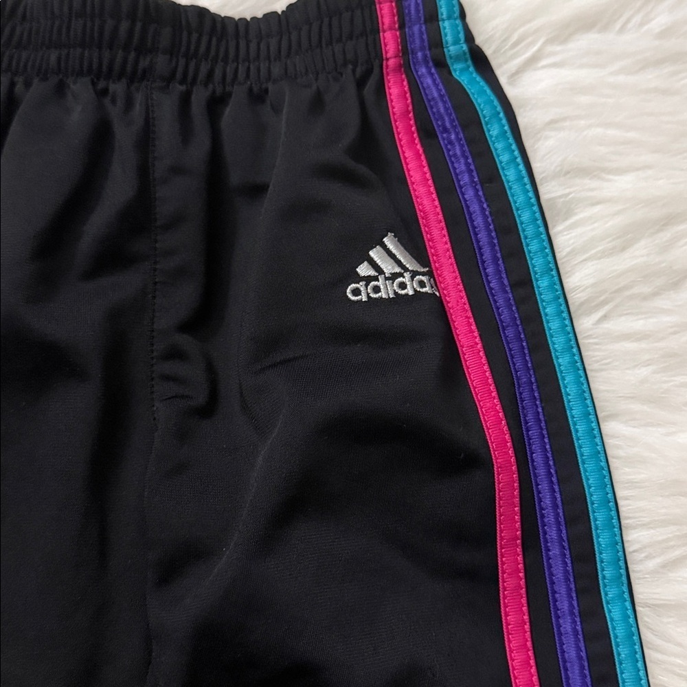 adidas Kids Black Sweatpants with Pink, Purple & Teal Side Stripes - Picture 2 of 4
